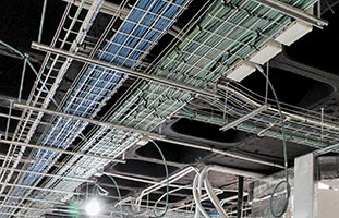 Network cabling in ceiling of commercial building under construction