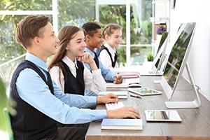 School pupils working at computers